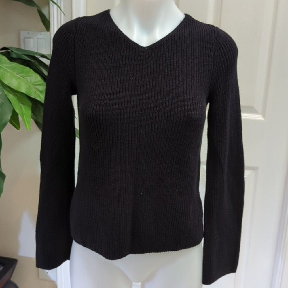 Loft Women's Black Pull-Over V-Neck Sweater w/Back Tie Detail Size XS